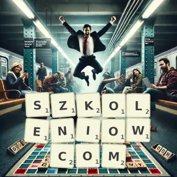 Kreatywna ilustracja do gry w Scrabble ze słowem SZKOLENIOWCOM ułożonym z płytek na planszy.