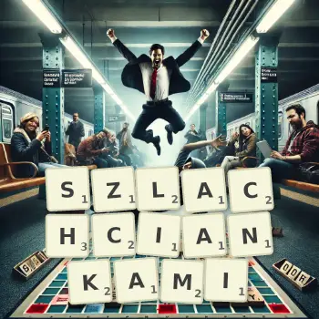 Kreatywna ilustracja do gry w Scrabble ze słowem SZLACHCIANKAMI ułożonym z płytek na planszy.