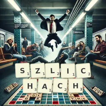 Kreatywna ilustracja do gry w Scrabble ze słowem SZLICHACH ułożonym z płytek na planszy.