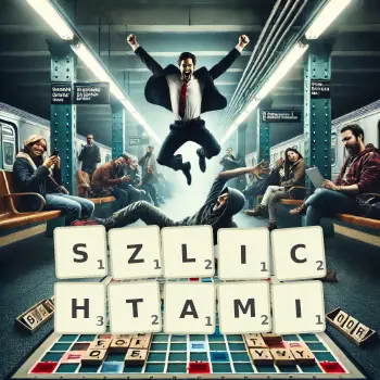 Kreatywna ilustracja do gry w Scrabble ze słowem SZLICHTAMI ułożonym z płytek na planszy.