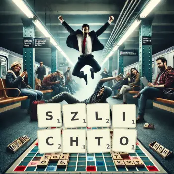 Kreatywna ilustracja do gry w Scrabble ze słowem SZLICHTO ułożonym z płytek na planszy.