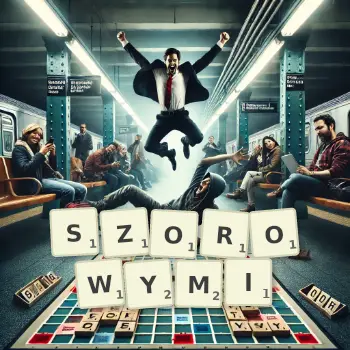 Kreatywna ilustracja do gry w Scrabble ze słowem SZOROWYMI ułożonym z płytek na planszy.