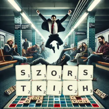 Kreatywna ilustracja do gry w Scrabble ze słowem SZORSTKICH ułożonym z płytek na planszy.