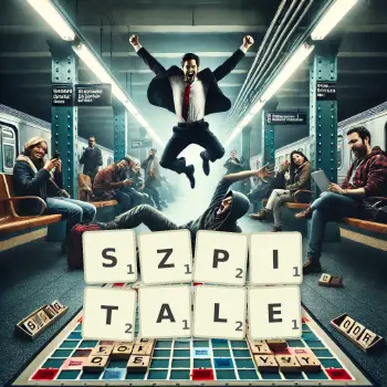 Kreatywna ilustracja do gry w Scrabble ze słowem SZPITALE ułożonym z płytek na planszy.