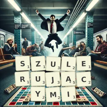 Kreatywna ilustracja do gry w Scrabble ze słowem SZULERUJĄCYMI ułożonym z płytek na planszy.