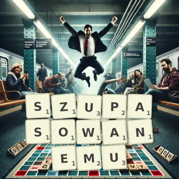 Kreatywna ilustracja do gry w Scrabble ze słowem SZUPASOWANEMU ułożonym z płytek na planszy.