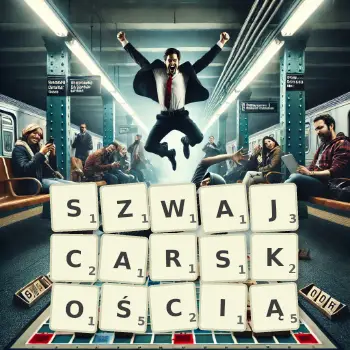 Kreatywna ilustracja do gry w Scrabble ze słowem SZWAJCARSKOŚCIĄ ułożonym z płytek na planszy.