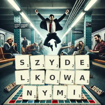 Kreatywna ilustracja do gry w Scrabble ze słowem SZYDELKOWANYMI ułożonym z płytek na planszy.
