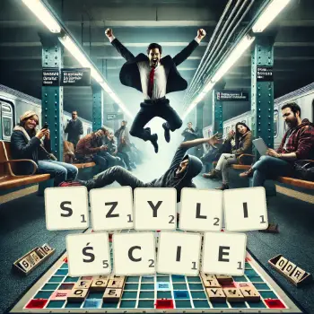 Kreatywna ilustracja do gry w Scrabble ze słowem SZYLIŚCIE ułożonym z płytek na planszy.