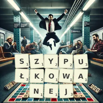 Kreatywna ilustracja do gry w Scrabble ze słowem SZYPUŁKOWANEJ ułożonym z płytek na planszy.