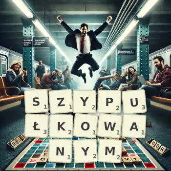 Kreatywna ilustracja do gry w Scrabble ze słowem SZYPUŁKOWANYM ułożonym z płytek na planszy.