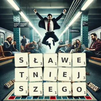 Kreatywna ilustracja do gry w Scrabble ze słowem SŁAWETNIEJSZEGO ułożonym z płytek na planszy.