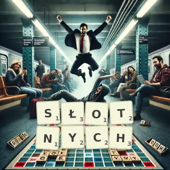 Kreatywna ilustracja do gry w Scrabble ze słowem SŁOTNYCH ułożonym z płytek na planszy.