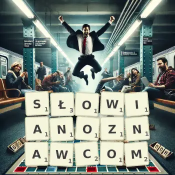 Kreatywna ilustracja do gry w Scrabble ze słowem SŁOWIANOZNAWCOM ułożonym z płytek na planszy.