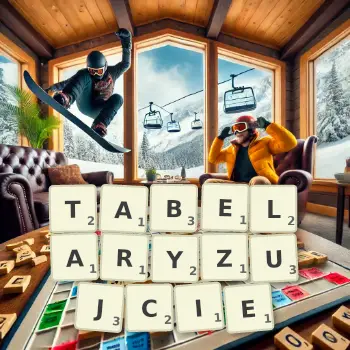 Kreatywna ilustracja do gry w Scrabble ze słowem TABELARYZUJCIE ułożonym z płytek na planszy.