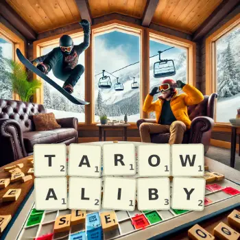 Kreatywna ilustracja do gry w Scrabble ze słowem TAROWALIBY ułożonym z płytek na planszy.