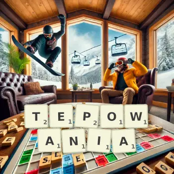 Kreatywna ilustracja do gry w Scrabble ze słowem TEPOWANIA ułożonym z płytek na planszy.