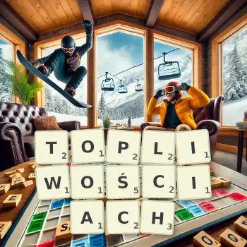 Kreatywna ilustracja do gry w Scrabble ze słowem TOPLIWOŚCIACH ułożonym z płytek na planszy.