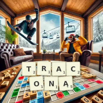 Kreatywna ilustracja do gry w Scrabble ze słowem TRACONĄ ułożonym z płytek na planszy.