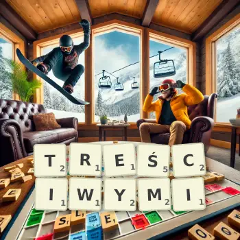 Kreatywna ilustracja do gry w Scrabble ze słowem TREŚCIWYMI ułożonym z płytek na planszy.