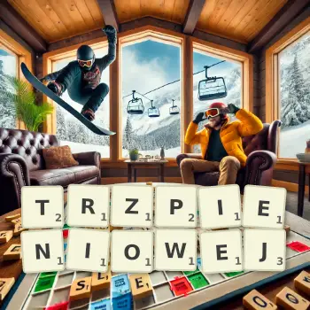 Kreatywna ilustracja do gry w Scrabble ze słowem TRZPIENIOWEJ ułożonym z płytek na planszy.