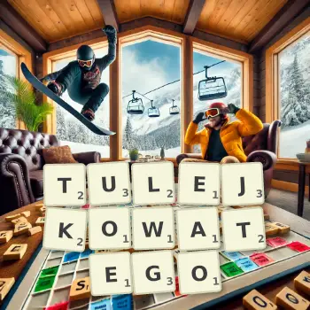 Kreatywna ilustracja do gry w Scrabble ze słowem TULEJKOWATEGO ułożonym z płytek na planszy.
