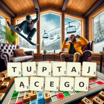 Kreatywna ilustracja do gry w Scrabble ze słowem TUPTAJĄCEGO ułożonym z płytek na planszy.