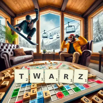 Kreatywna ilustracja do gry w Scrabble ze słowem TWARZ ułożonym z płytek na planszy.