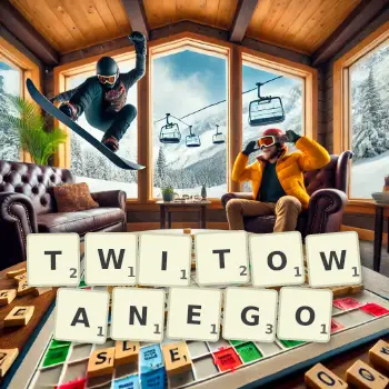 Kreatywna ilustracja do gry w Scrabble ze słowem TWITOWANEGO ułożonym z płytek na planszy.