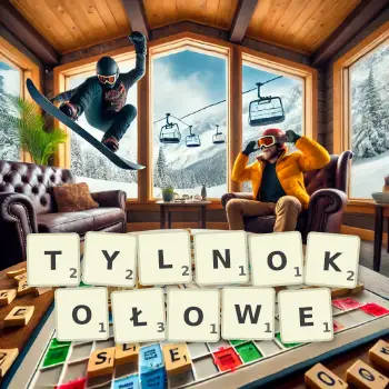 Kreatywna ilustracja do gry w Scrabble ze słowem TYLNOKOŁOWE ułożonym z płytek na planszy.