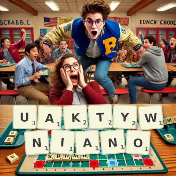 Kreatywna ilustracja do gry w Scrabble ze słowem UAKTYWNIANO ułożonym z płytek na planszy.