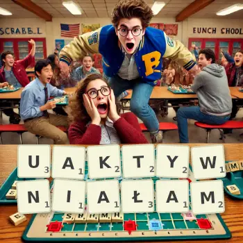 Kreatywna ilustracja do gry w Scrabble ze słowem UAKTYWNIAŁAM ułożonym z płytek na planszy.