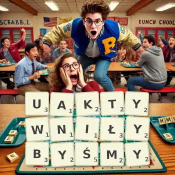 Kreatywna ilustracja do gry w Scrabble ze słowem UAKTYWNIŁYBYŚMY ułożonym z płytek na planszy.