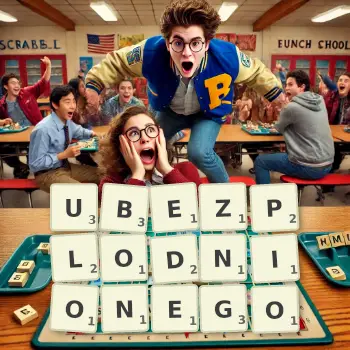 Kreatywna ilustracja do gry w Scrabble ze słowem UBEZPLODNIONEGO ułożonym z płytek na planszy.