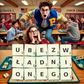 Kreatywna ilustracja do gry w Scrabble ze słowem UBEZWŁADNIONEGO ułożonym z płytek na planszy.