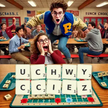 Kreatywna ilustracja do gry w Scrabble ze słowem UCHWYCCIEZ ułożonym z płytek na planszy.