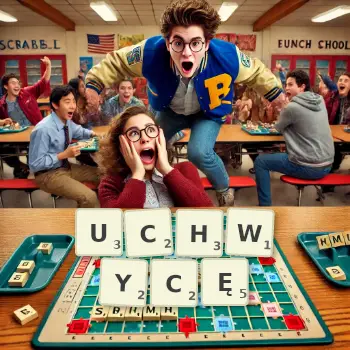 Kreatywna ilustracja do gry w Scrabble ze słowem UCHWYCĘ ułożonym z płytek na planszy.