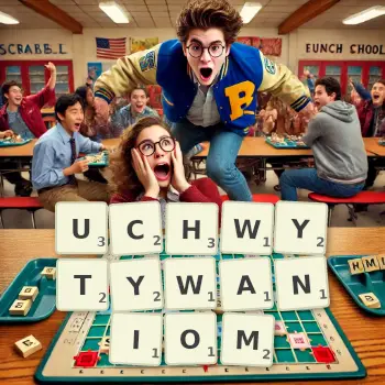 Kreatywna ilustracja do gry w Scrabble ze słowem UCHWYTYWANIOM ułożonym z płytek na planszy.