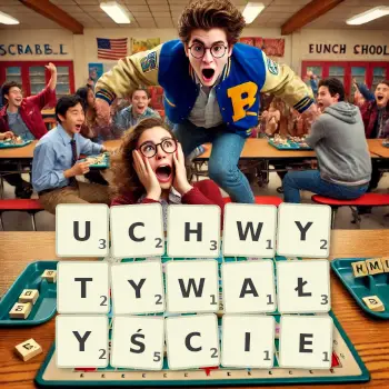 Kreatywna ilustracja do gry w Scrabble ze słowem UCHWYTYWAŁYŚCIE ułożonym z płytek na planszy.