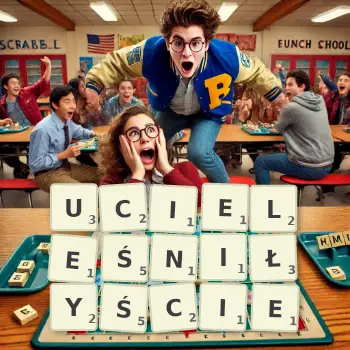 Kreatywna ilustracja do gry w Scrabble ze słowem UCIELEŚNIŁYŚCIE ułożonym z płytek na planszy.