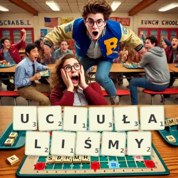 Kreatywna ilustracja do gry w Scrabble ze słowem UCIUŁALIŚMY ułożonym z płytek na planszy.