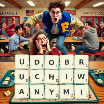 Kreatywna ilustracja do gry w Scrabble ze słowem UDOBRUCHIWANYMI ułożonym z płytek na planszy.