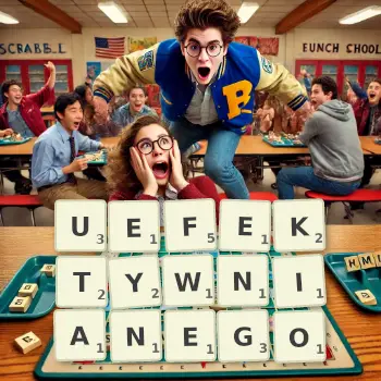 Kreatywna ilustracja do gry w Scrabble ze słowem UEFEKTYWNIANEGO ułożonym z płytek na planszy.