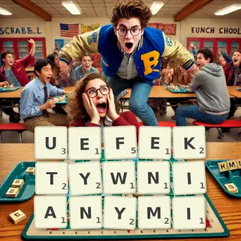 Kreatywna ilustracja do gry w Scrabble ze słowem UEFEKTYWNIANYMI ułożonym z płytek na planszy.