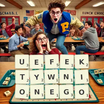 Kreatywna ilustracja do gry w Scrabble ze słowem UEFEKTYWNIONEGO ułożonym z płytek na planszy.