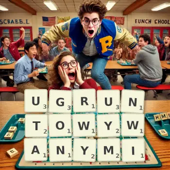 Kreatywna ilustracja do gry w Scrabble ze słowem UGRUNTOWYWANYMI ułożonym z płytek na planszy.