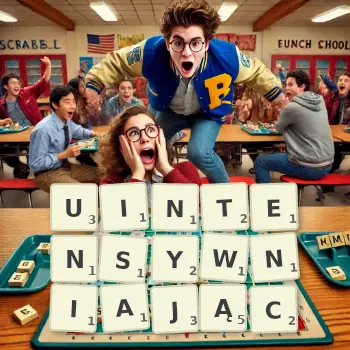 Kreatywna ilustracja do gry w Scrabble ze słowem UINTENSYWNIAJĄC ułożonym z płytek na planszy.