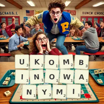 Kreatywna ilustracja do gry w Scrabble ze słowem UKOMBINOWANYMI ułożonym z płytek na planszy.