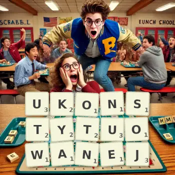 Kreatywna ilustracja do gry w Scrabble ze słowem UKONSTYTUOWANEJ ułożonym z płytek na planszy.