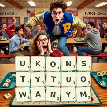 Kreatywna ilustracja do gry w Scrabble ze słowem UKONSTYTUOWANYM ułożonym z płytek na planszy.